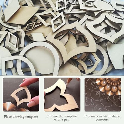 DAFENCHI 28 Pcs Wooden Mandala Painting Stencils, Dot Drawing Tools for Mandala Patterns, Drawing Stencils for Wood & Flat Surfaces, Portable Art Drawing Kit Painting Template (Shape 10) - color: Shape 10