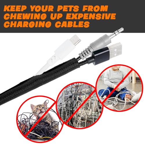 Split Braided Sleeve Cable Management Wire Loom Cord Covers for High-Temperature Automotive Harness and Home Cable Management, 12ft - 3/4 inch Self-Wrapping Tubing Cord Protector - size: 3/4"-12 Feet