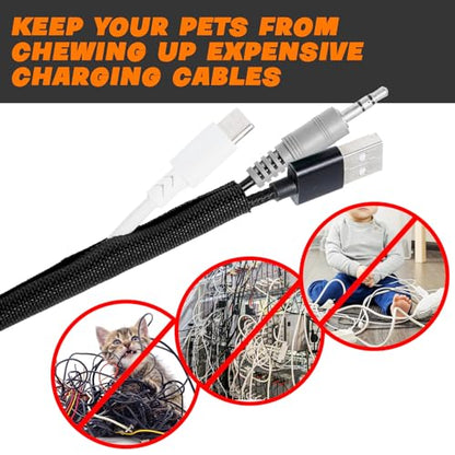 Split Braided Sleeve Cable Management Wire Loom Cord Covers for High-Temperature Automotive Harness and Home Cable Management, 12ft - 3/4 inch Self-Wrapping Tubing Cord Protector - size: 3/4"-12 Feet
