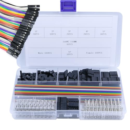 Jumper Wire Connector Kit for Dupont 2.54mm 1/2/3/4/5/6P Connector Housing Male/Female Pin Connector 26AWG Colored Wire Suitable for Electronic Products (40Pin Wire Set 360 pcs) - style: 40Pin Wire Set 360 pcs
