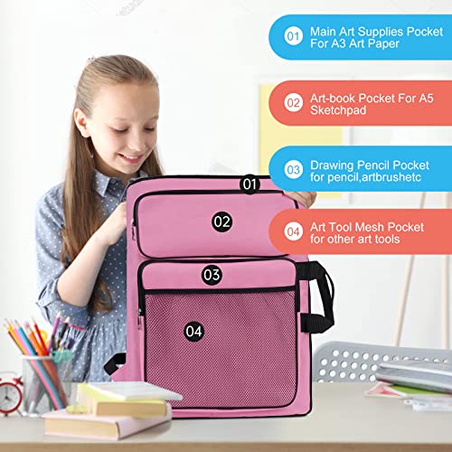 TreochtFUN Art Portfolio Kids Drawing Supply Bag 15 x 18 in -Small Art Bag - color: Pink