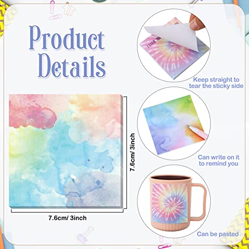 Eaasty 12 Pcs Rainbow Sticky Notes Tie Dye Pastel Sticky Note, 3 x 3 Inch - size: 3 x 3 Inch