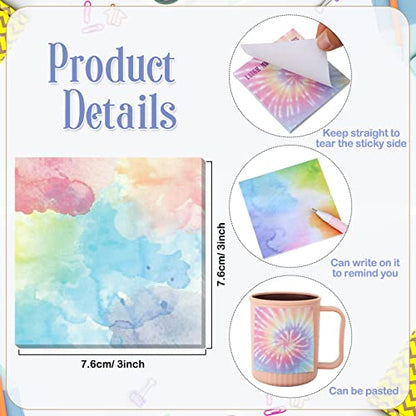Eaasty 12 Pcs Rainbow Sticky Notes Tie Dye Pastel Sticky Note, 3 x 3 Inch - size: 3 x 3 Inch