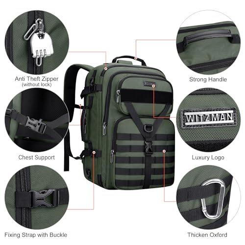 WITZMAN Travel Backpack for Men 40L Convertible Bag Fits 17" Laptop - color: Light Green