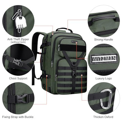 WITZMAN Travel Backpack for Men 40L Convertible Bag Fits 17" Laptop - color: Light Green