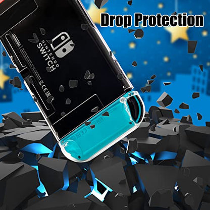Switch Protector Dockable Case - Clear Hard Shell Cover with Joy-Con Grip TPU, Tempered Glass Screen Protector & Thumb Caps - Protective Accessories Kit for Nintendo Switch Console - size: Switch 1 6.3inch
