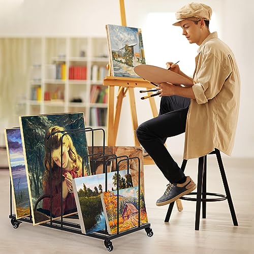 tonchean Art Canvas Storage Rack with Wheels, Adjustable Art Drying Painting Rack Metal Painting Storage Easel Display Stands for Canvas Boards, Panels, Frames, Crafts Drying & Drawing Boards