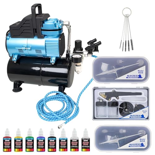 Master Airbrush Cool Runner Dual Fan Air Compressor with Storage Tank - color: Super Cool Tank Blue