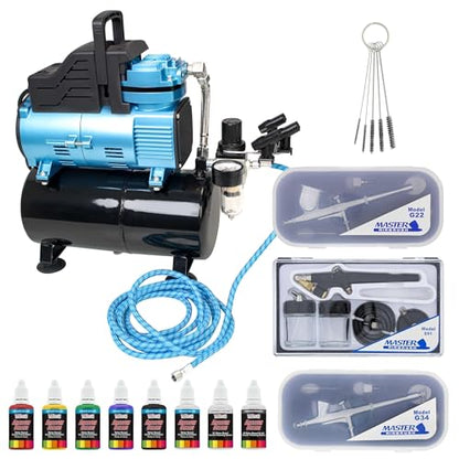 Master Airbrush Cool Runner Dual Fan Air Compressor with Storage Tank - color: Super Cool Tank Blue
