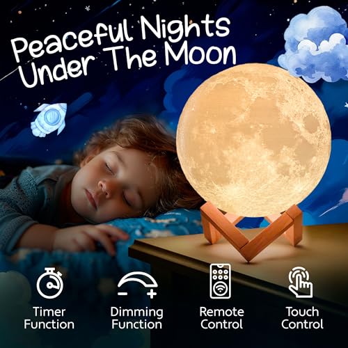 Mind-Glowing 3D Moon Lamp, 16 Colors, Touch/Remote Control (7.1 inch) - color: Moon, size: 7.1 Inch