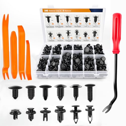 GOOACC 240PCS Bumper Retainer Clips Car Plastic Rivets Fasteners Push Retainer Kit 12 Popular Sizes Auto Push Pin Rivets Set -Door Trim Panel Fender Clips for GM Ford Toyota Honda Chrysler - color: 240Pcs Clips + 5 Remover