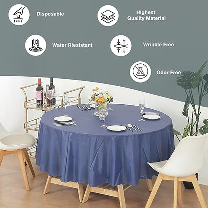 Evershine (12-Pack Heavy Duty Plastic Table Covers Tablecloth (Reusable) (Round 84", Navy Blue) - color: Navy Blue, size: 12 PACK Round 84"