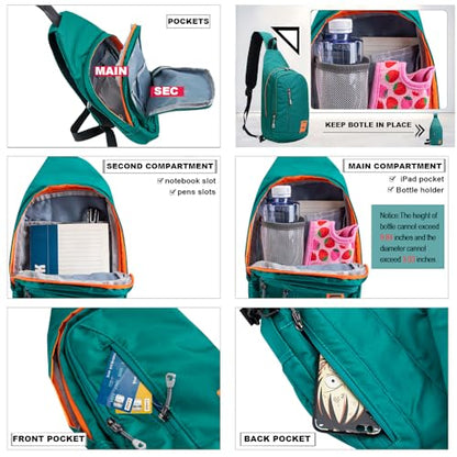 Peicees Small Sling Backpack Waterproof Unisex Shoulder Bag Chest Crossbody Daypack - color: 2_turquoise, size: Small