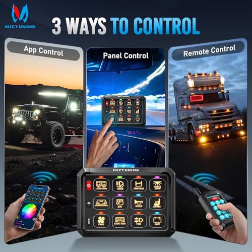 MICTUNING P1Y 12 Gang Switch Panel, Remote and APP Control, Up to 230FT - size: RGB 12 Gang(APP+Remote Control)