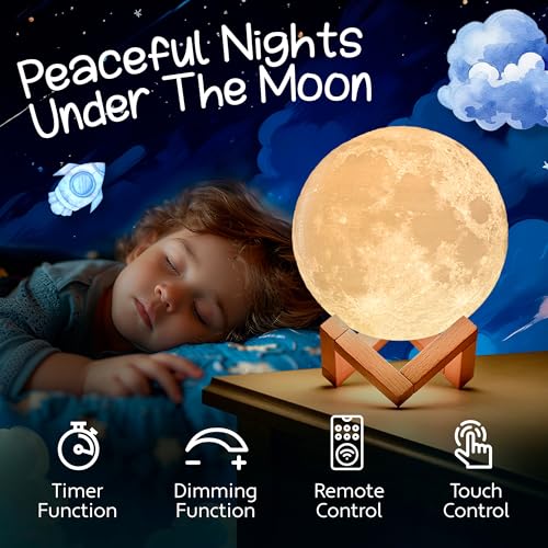 Mind-Glowing 3D Moon Lamp, 16 Colors, Touch/Remote Control (4.7 inch) - color: Moon, size: 4.7 Inch
