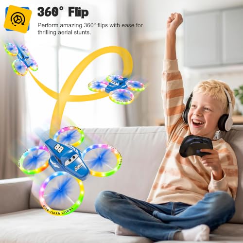 Drones for Kids and Beginners with LED Lights 2 Batteries One Key Start - color: Blue
