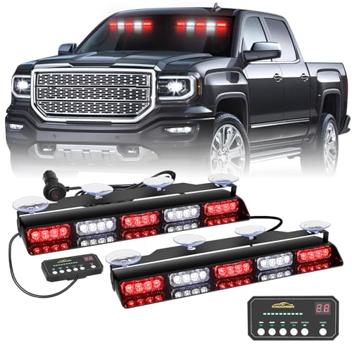 XRIDONSEN 2x 17 inch Red White Emergency Lights 40 LED Dash Strobe lights - color: Red/White