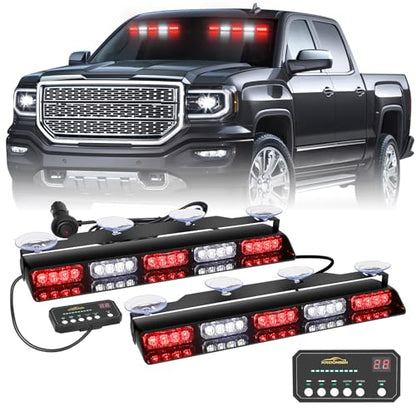 XRIDONSEN 2x 17 inch Red White Emergency Lights 40 LED Dash Strobe lights - color: Red/White