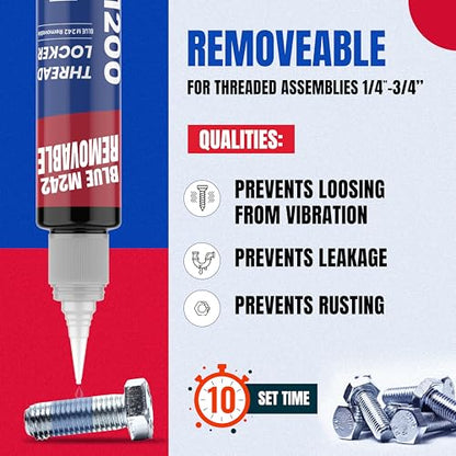 GH1200-50ML Blue Thread Lock Medium Strength for Nuts, Bolts, and Metals - Threadlocker Lock Tight & Seal Fasteners with Stable and Consistent Performance - style: (e) 50ml Blue