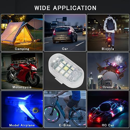 SEISSO 4-Pack Wireless Remote Control Anti-Collision LED Strobe Lights Kit - USB Charging Emergency Drone Warning Hazard Flash for Vehicles, Cars, Trucks - 7 Colors Changing