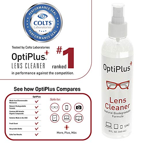 OptiPlus 16oz All Natural Lens and Screen Cleaning Pack, Lens Wipes, Microfiber Cloth and 16 x 16 Microfiber Terry Towel 3 Pack (Red)