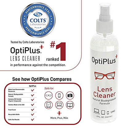 OptiPlus 16oz All Natural Lens and Screen Cleaning Pack, Lens Wipes, Microfiber Cloth and 16 x 16 Microfiber Terry Towel 3 Pack (Red)