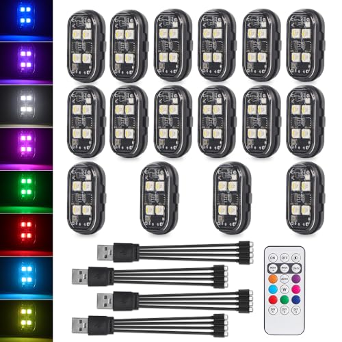 Wireless LED Strobe Lights with Remote Control, 2025 New Upgrade 4LED 8 Colors Waterproof Anti-Collision Led Warning Light USB Charing LED Lights for Car Drone Truck Motorcycle Aircraft Bike - 16PCS - size: 16 PCS