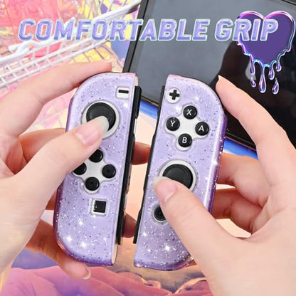 DLseego Glitter Protective Case for Switch Joy Con Controllers, Handheld Soft Silicone TPU Protective Cover Replacement Shell Case Suitable for Switch & Switch OLED Model Joy Cons - Purple - color: Purple