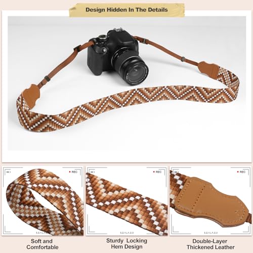 Universal Camera Strap - Camera Neck Strap, Adjustable Shoulder Straps Compatible with Canon, Fujifilm, Nikon, Olympus, Panasonic and other SLR and mirrorless cameras - Brown White Gquares - color: Brown White Gradient Gquares