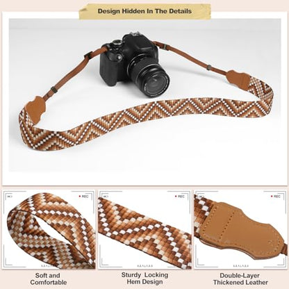 Universal Camera Strap - Camera Neck Strap, Adjustable Shoulder Straps Compatible with Canon, Fujifilm, Nikon, Olympus, Panasonic and other SLR and mirrorless cameras - Brown White Gquares - color: Brown White Gradient Gquares