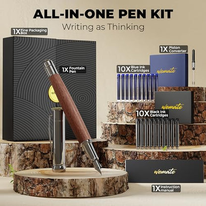WEMATE Fountain Pen Set for Writing, Fine Nib, Red Oak - color: Red, style: Oak