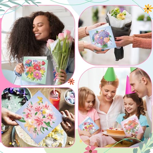 Saillong 12 Pack Flower Diamond Painting Greeting Cards with Envelopes - color: Flower