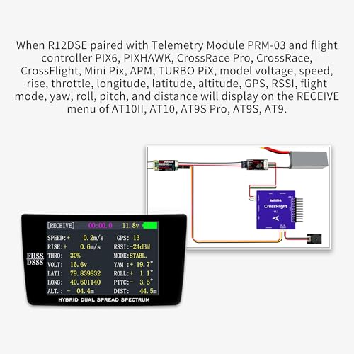 Radiolink R12DSE 2.4Ghz 12 Channels Micro RC Receiver SBUS/PPM Voltage Telemetry Long Range Control for FPV Racing Drone, Quadcopter, Helicopter