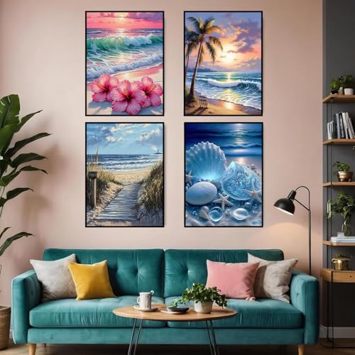 Ekuxom 4 Pack 5D Diamond Art Kits for Adults-Beach Diamond Painting - color: Beach-4pcs