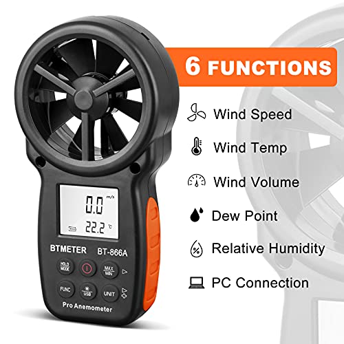 BTMETER 866A Pro Handheld HVAC Anemometer CFM Air Flow Meter(Wet Bulb Temp) - color: BT-100WM Anemometer