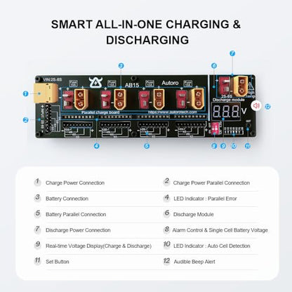 AB15 4 Port/Channel Parallel LiPo Battery Balance Charing Board for 2S-8S