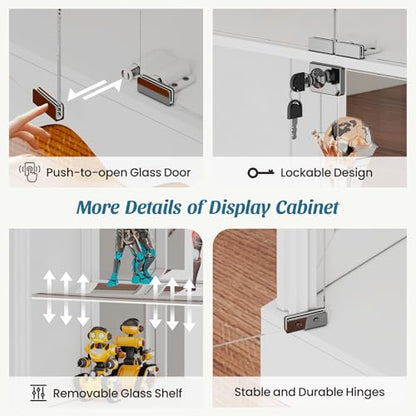 Dystler Display Cabinet with Glass Doors, RGB Lights for Collectibles - color: White
