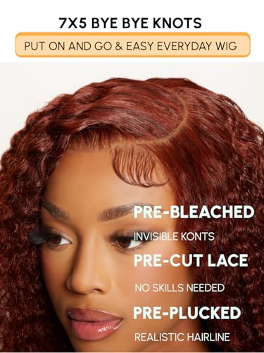 Julia Hair Reddish Brown Glueless 7x5 Lace Jerry Curly Human Hair Wig 18” - color: 7X5 Lace Closure｜Jerry Curly Wig｜Reddish Brown, size: 18 Inch