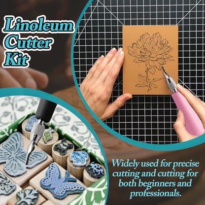 Luomorgo Linocut Carving Kit, Linoleum Cutter Tools with 6 Blades - color: Black