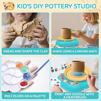 Pottery Wheel for Kids, Complete Kit with Air-Dry Clay, Ages 8-12 - color: Blue