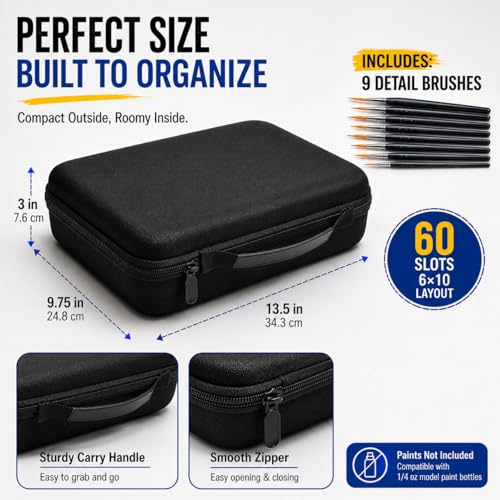 Model Paint Storage Case for Testors, Holds 60 Bottles, Paints Not Included - color: Black