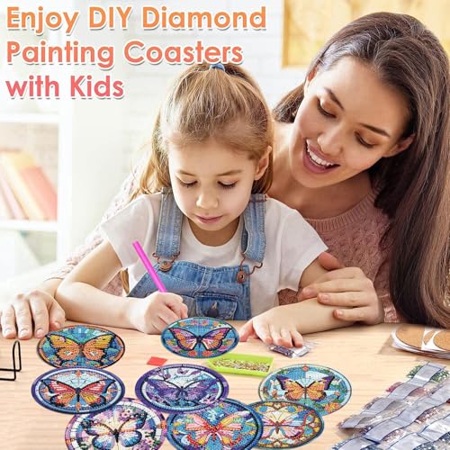 ijbnhd 8 Pcs Butterfly Diamond Painting Coasters Kits with Holder - color: Butterfly
