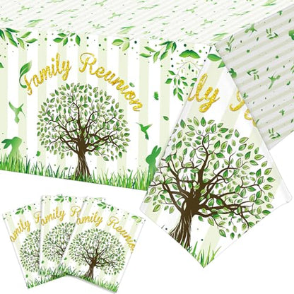 WovWeave 3 Pcs Family Reunion Tablecloths, 54 x 108 Inch, Green Tree Print