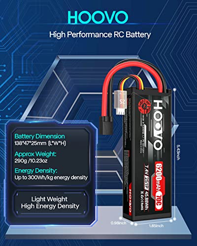 HOOVO 7.4V 6200mAh 70C 2S Lipo Battery Hard Case with TR Plug
