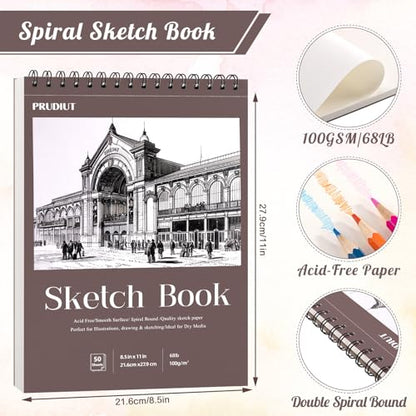 3 Pack Sketch Book 8.5 × 11 in, Spiral Bound, 50 Sheets Each - color: Reddish brown, size: 8.5 x 11inch(3 Pack)
