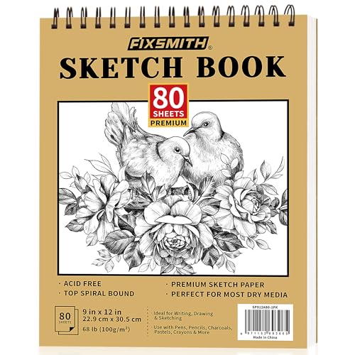 FIXSMITH 9"X12" Sketch Book, 100 Sheets, 68 lb/100gsm Sketchbook - color: Tan, size: 9"x12"-1 Pack