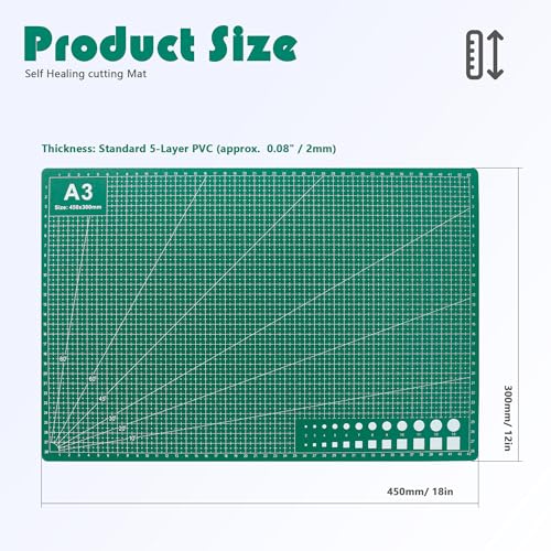 2 Packs A3 Cutting Mats, 12" x 18" Rotary Cutting Mat - size: A3 (2 PCS): 12 inches x 18 inches