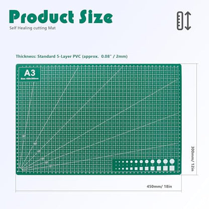 2 Packs A3 Cutting Mats, 12" x 18" Rotary Cutting Mat - size: A3 (2 PCS): 12 inches x 18 inches