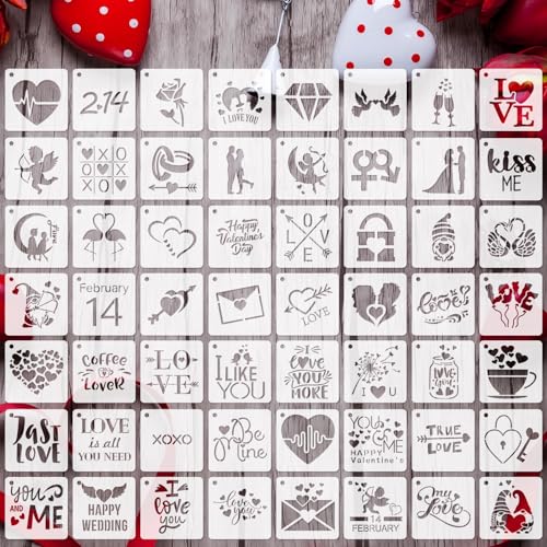Augshy 56 Pack Valentine's Day Stencils, Reusable Craft Templates, 3 Inch - style: Valentines