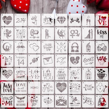 Augshy 56 Pack Valentine's Day Stencils, Reusable Craft Templates, 3 Inch - style: Valentines